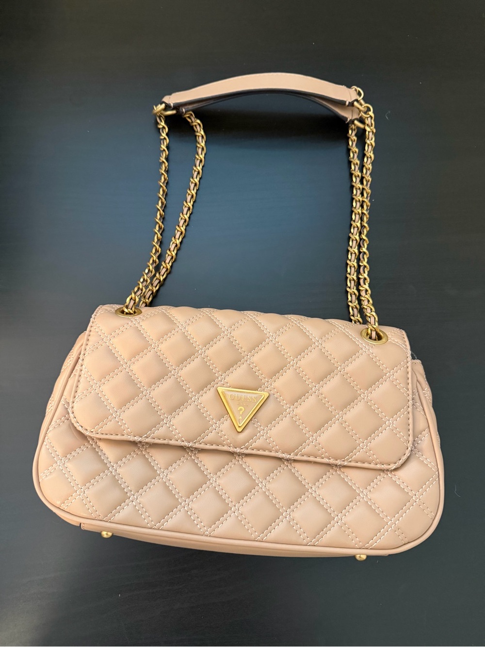 Guess Quilted Shoulder Bag in Nude Pink with Gold Hardware